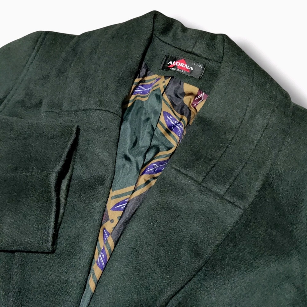 Vintage 80's Alorna Wool Blend Forest Green Long Peacoat‎ Womens Petite USA Made
